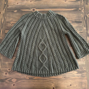 Lands’ End Women’s Cable Knit Cowl Neck Sweater Green M Cozycore Grandpacore